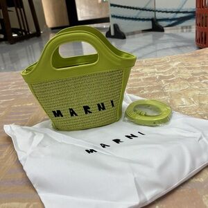 Marni Lime Green Woven Mini Tote with Detachable Strap